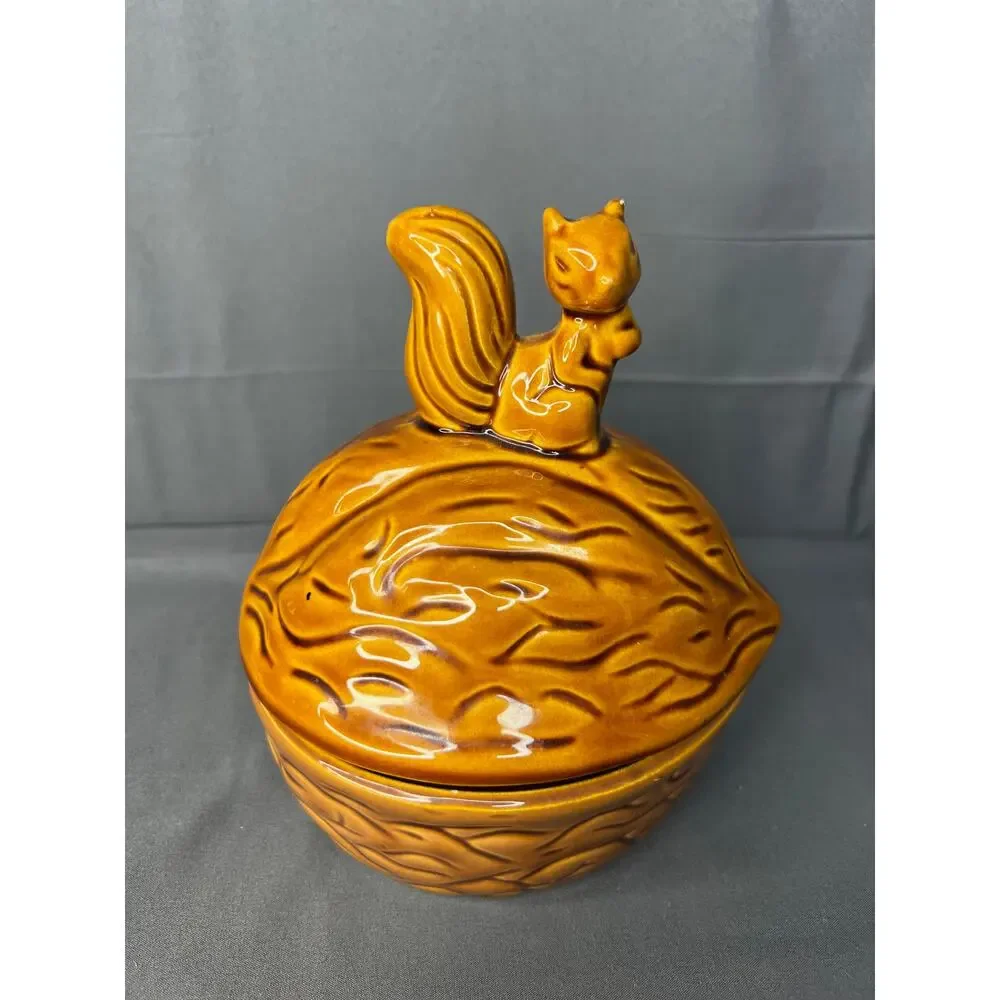 Squirrel on Nut Candy Dish Ceramic 6x7" - Picture 1 of 8